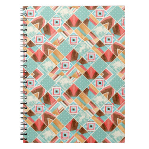 Caderno Espiral Quadrado de aquarela, fundo geométrico de retalhos