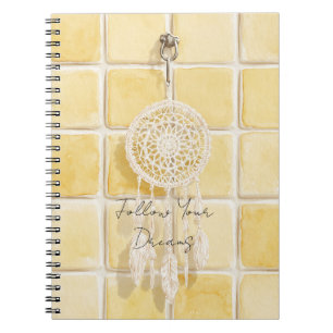 Caderno Espiral Quadrados Amarelo Limão Dream Catcher Creme  
