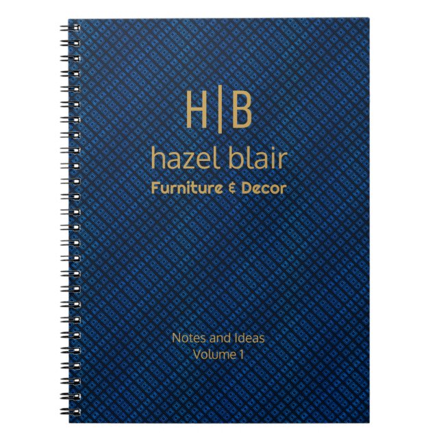 Caderno Espiral Quadrados Azuis do Marinho do Monograma Dourado El (Frente)