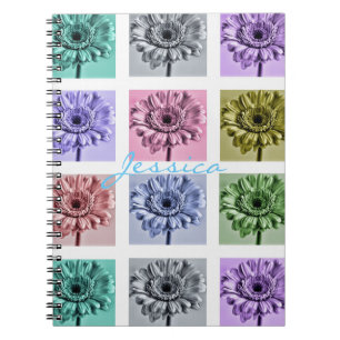 Caderno Espiral Quadrados de Arte Pop de Flores Personalizados