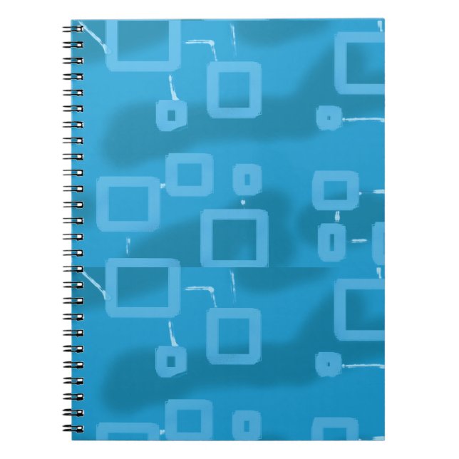 Caderno Espiral Quadrados Geométricos Azul-Claro (Frente)