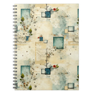 Caderno Espiral Quadro Botânico Grunge Teal Parchment Scrapbook