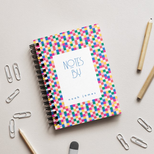 Caderno Espiral Quadro de blocos multicores para reprodução (customizable notebook from multicolor blocks school mix collection)