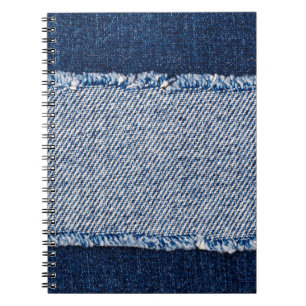 Caderno Espiral Quadro de jeans azuis com borda denim.