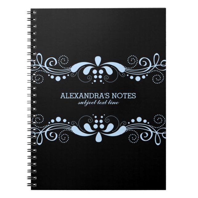 Caderno Espiral Quadro Floral de rendas de tons azuis pretos e pas (Frente)