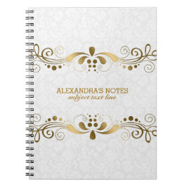 Caderno Espiral Quadro Floral de rendas de tons Dourados brancos e