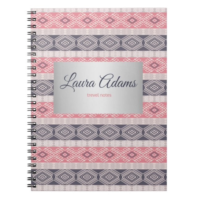 Caderno Espiral Quadro geométrico da prata do teste padrão do (Frente)