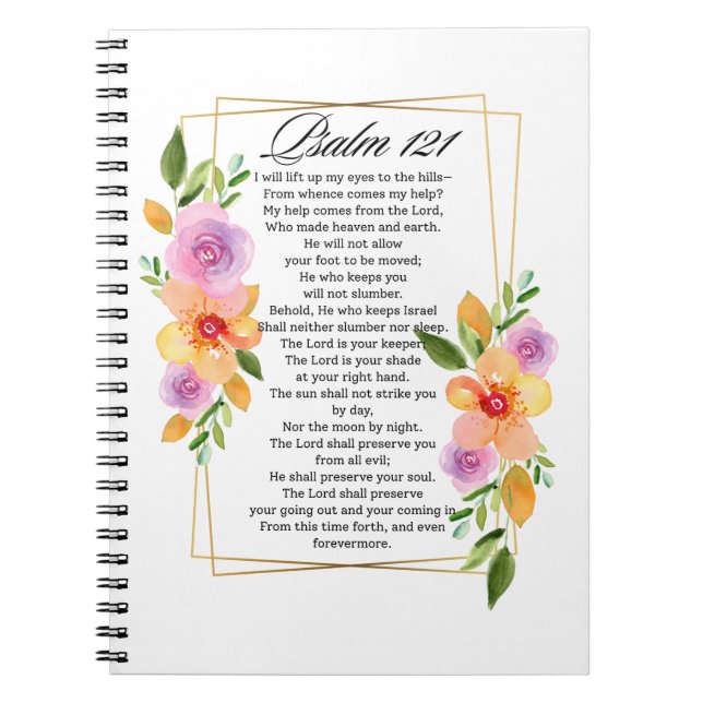 Caderno Espiral Quadro Geométrico Floral Psalm 121 (Frente)