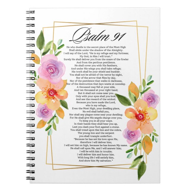 Caderno Espiral Quadro Geométrico Floral Psalm 91 (Frente)