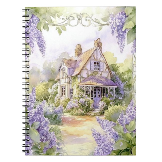 Caderno Espiral Quaint Cottage com Lilacs (Frente)