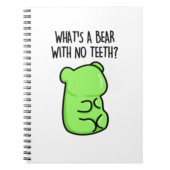 Caderno Espiral Qual É o Urso Sem Dentes Piada de Urso Gummy Engra (Frente)