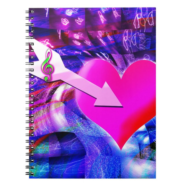 Caderno Espiral Quando a Seta de Música é direcionada ao coração (Frente)