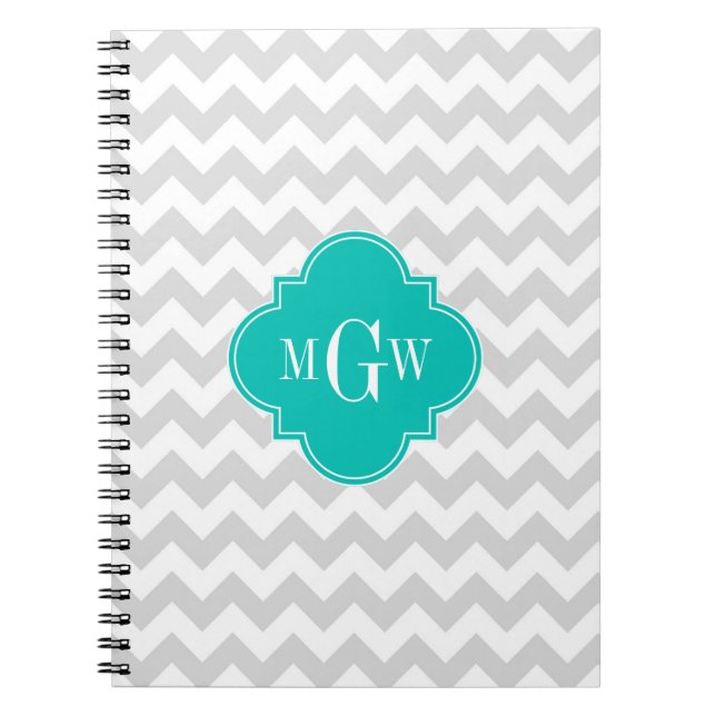 Caderno Espiral Quatrefoil De Chevron Wht Cinza 3 Monograma (Frente)