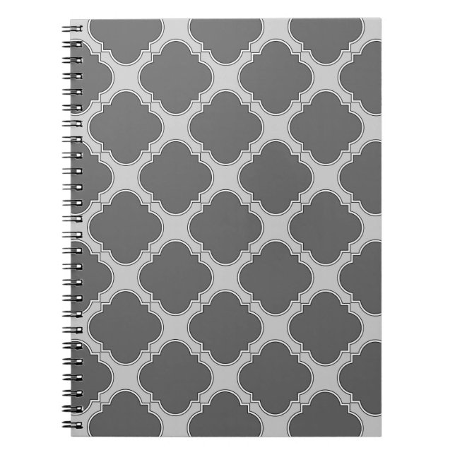 Caderno Espiral Quatrefoil em tons de cinza (Frente)