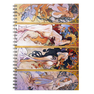Caderno Espiral Quatro estações por Alphonse Mucha 1895