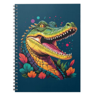 Caderno Espiral Quebra-cabeça de Retrato Crocodilo Colorido