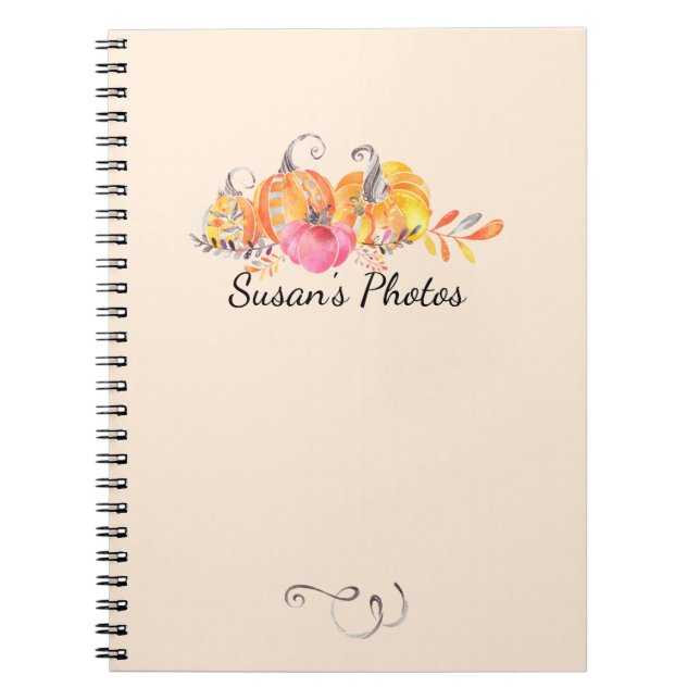 Caderno Espiral Queda de outono no Halloween Pumpkins Aquarela (Frente)