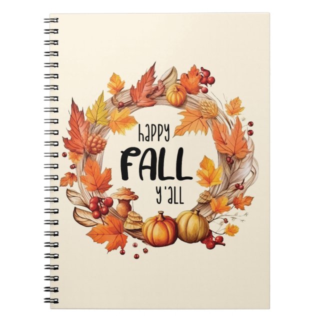 Caderno Espiral Queda Feliz - Pumpkin e Autumn Leaves Wreath (Frente)