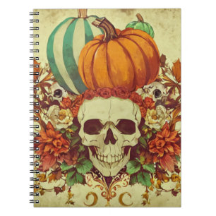 Caderno Espiral Queda/outono/Halloween/abóbora/esqueleto