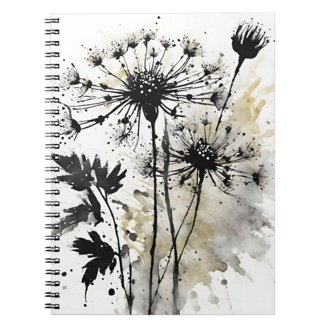 Caderno Espiral Queen Anne's Lace - Watercolor flowers (Frente)