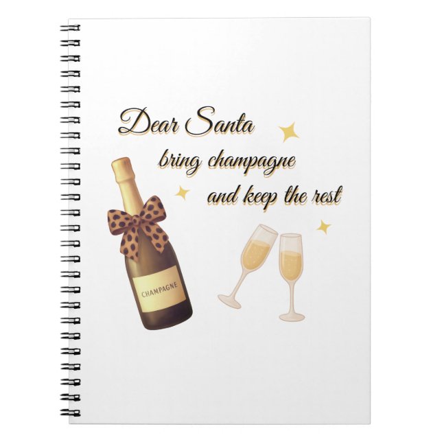 Caderno Espiral Querido Papai Noel Champanhe Design (Frente)