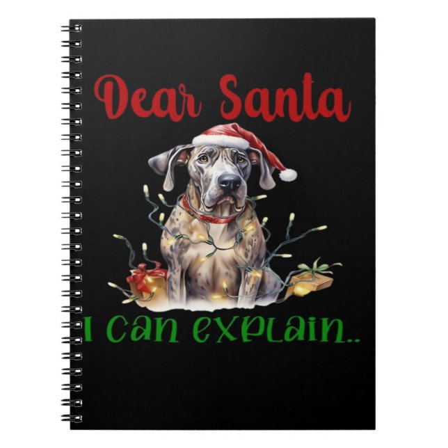 Caderno Espiral Querido Papai Noel Posso Explicar Great Dane T-Shi (Frente)