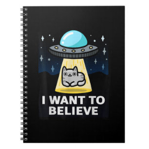 Caderno Espiral Quero Acreditar Em Arquivos X Parody Ufo Cat Desig