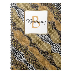 Caderno Espiral Quic Monograma Leopard Safari Dourado Glitter