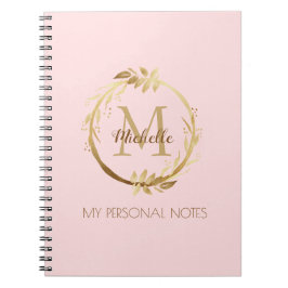 Caderno Espiral Quic Personalizado Blush Rosa Dourado Monograma Mi