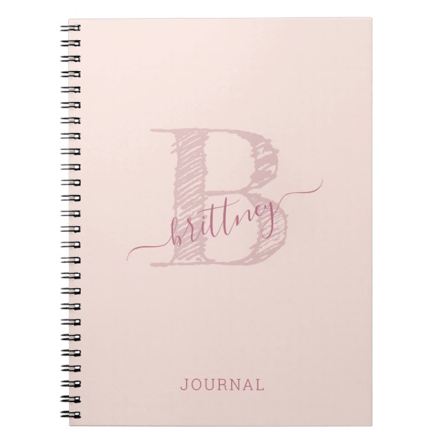 Caderno Espiral Quic Russo Monograma Rosa Personalizado (Frente)