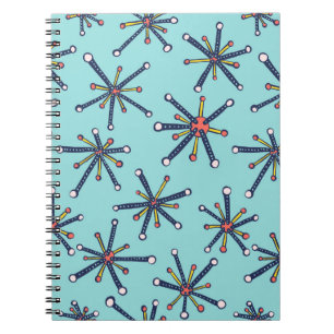 Caderno Espiral Química Molécula Retro-moderno padrão de Abstrato