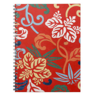 Caderno Espiral Quimono Japonês Floral Havaiano Vermelho Chinoiser