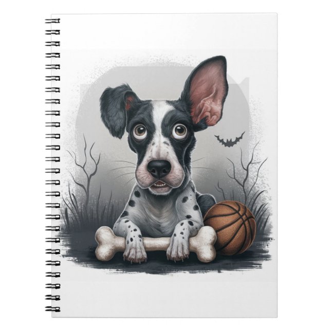 Caderno Espiral Quirky Halloween Pup: Cachorro com Basquete (Frente)