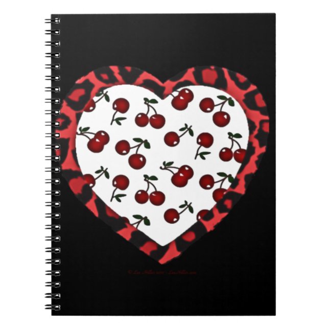 Caderno Espiral RAB Rockabilly Cherries Leopard Print Heart (Frente)