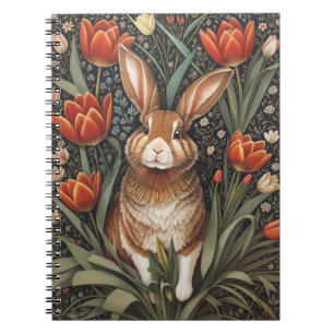 Caderno Espiral Rabbit vermelho Tulipas William Morris inspiradas