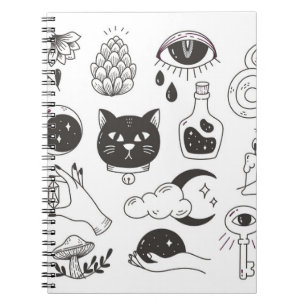 Caderno Espiral rabisco da tatuagem mística desenhado à mão, cr