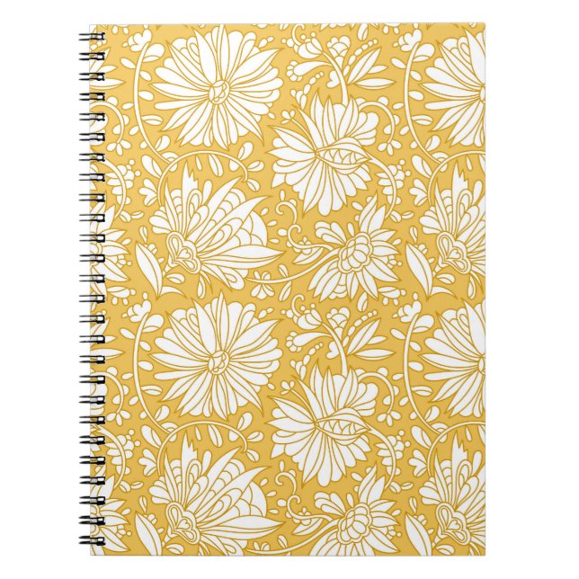 Caderno Espiral rabisco floral do ouro, desenhado à mão (Frente)