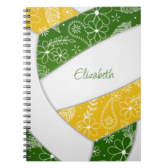 Caderno Espiral rabisco penas verdes vôlei de ouro (Frente)