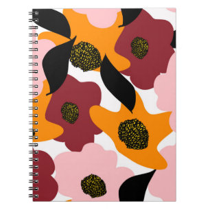 Caderno Espiral rabiscos abstrato coloridos flores e folhas