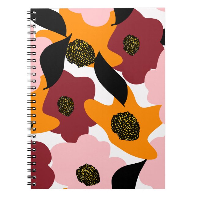 Caderno Espiral rabiscos abstrato coloridos flores e folhas (Frente)
