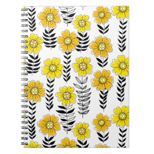 Caderno Espiral Rabiscos de margarida em amarelo e preto