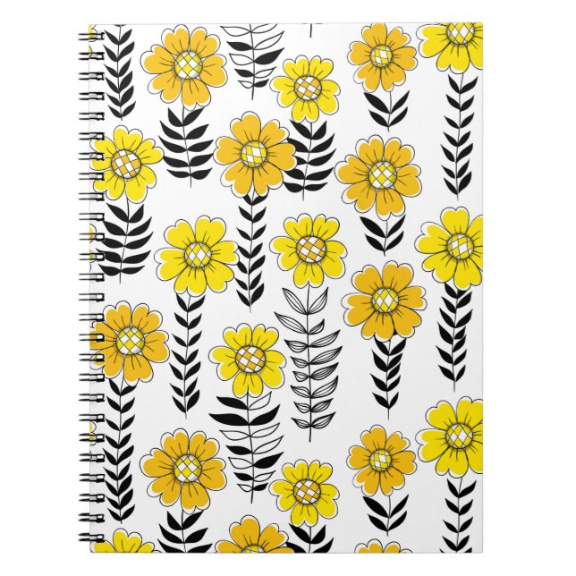 Caderno Espiral Rabiscos de margarida em amarelo e preto (Frente)