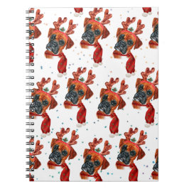 Caderno Espiral Raça Boxer Aquarela Cachorro Padrão Estrelas Natal