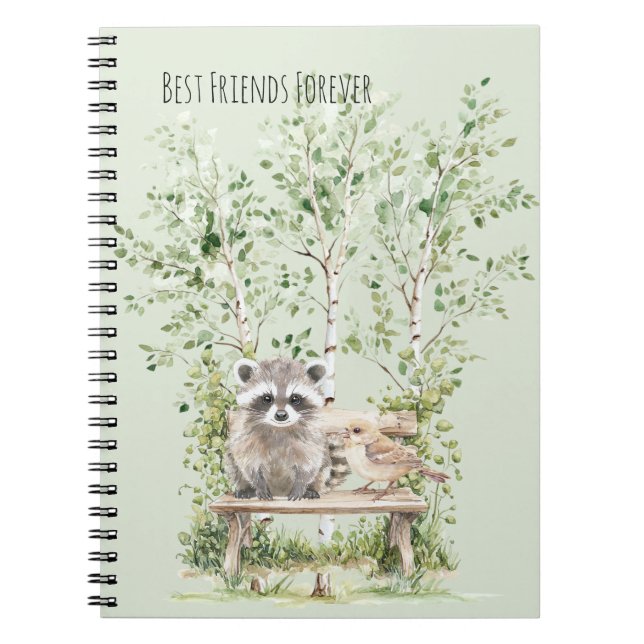 Caderno Espiral Raccoon Bird Bench Best Friends Forever Birch Tree (Frente)