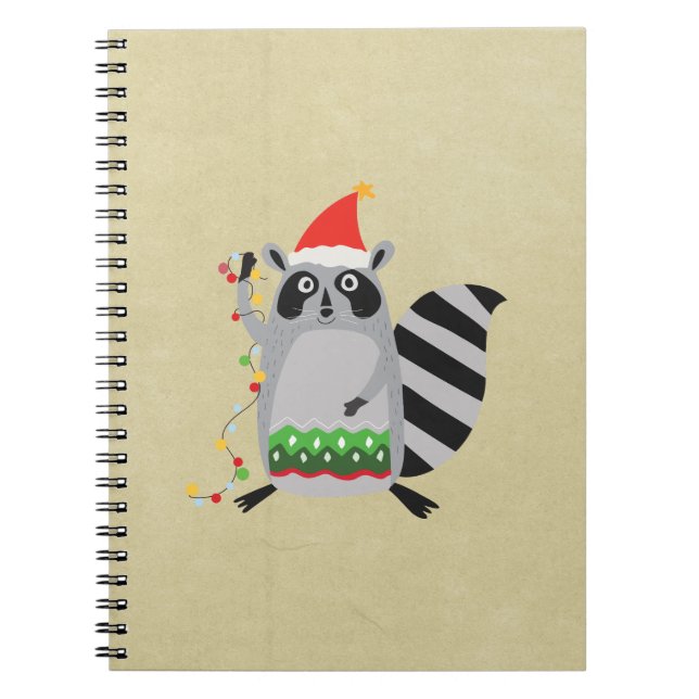 Caderno Espiral Raccoon Em Santa Hat Entrou Em Luzes De Xmas (Frente)