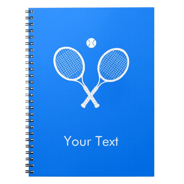 Caderno Espiral Rackets brancos de Tênis no azul personalizado (Frente)