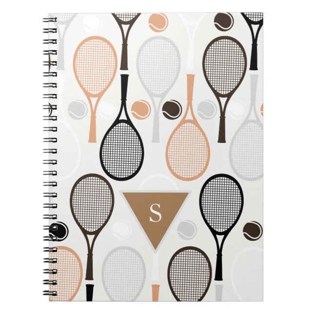 Caderno Espiral Rackets de Ténis Brancos Personalizados com o Nome (Frente)