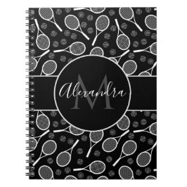 Caderno Espiral Rackets e Bolas de tênis Nome do Monograma Padrão 