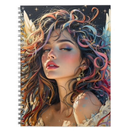 Caderno Espiral Radiação Celestial - Retrato Anjo Asas Arco-Íris