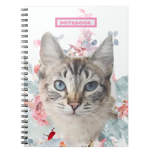 Caderno Espiral Ragdoll Cat "Gatinho Fuzz Bumbum" Flores Brancas e (Frente)